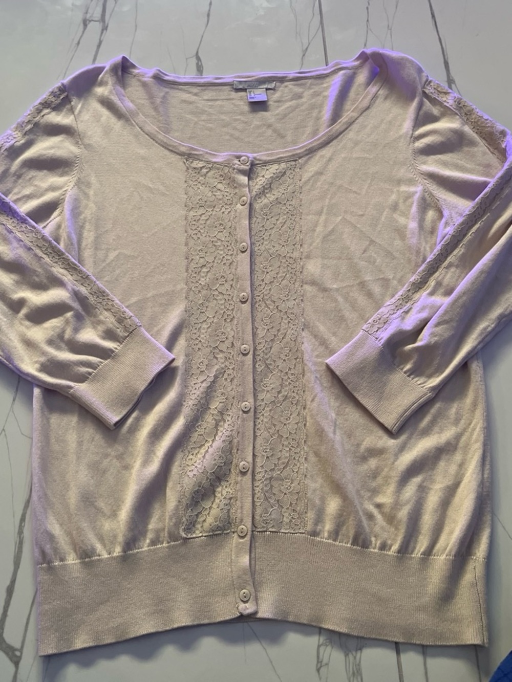Light Pink Lace-Front Button Cardigan Sweater - Women